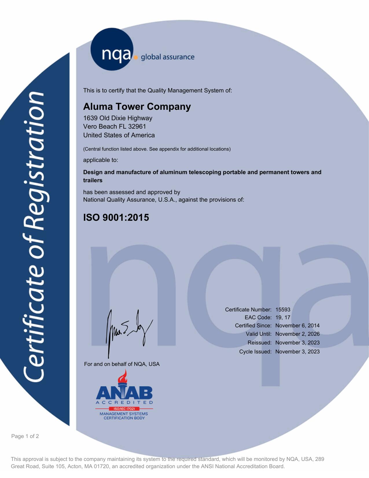 nqa global assurance certificate page 1
